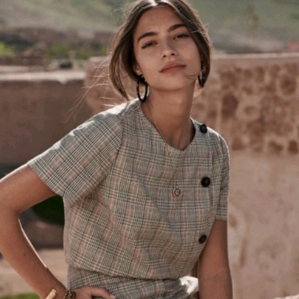 Sezane Ida Blouse In Prince Of Wales Glen Plaid